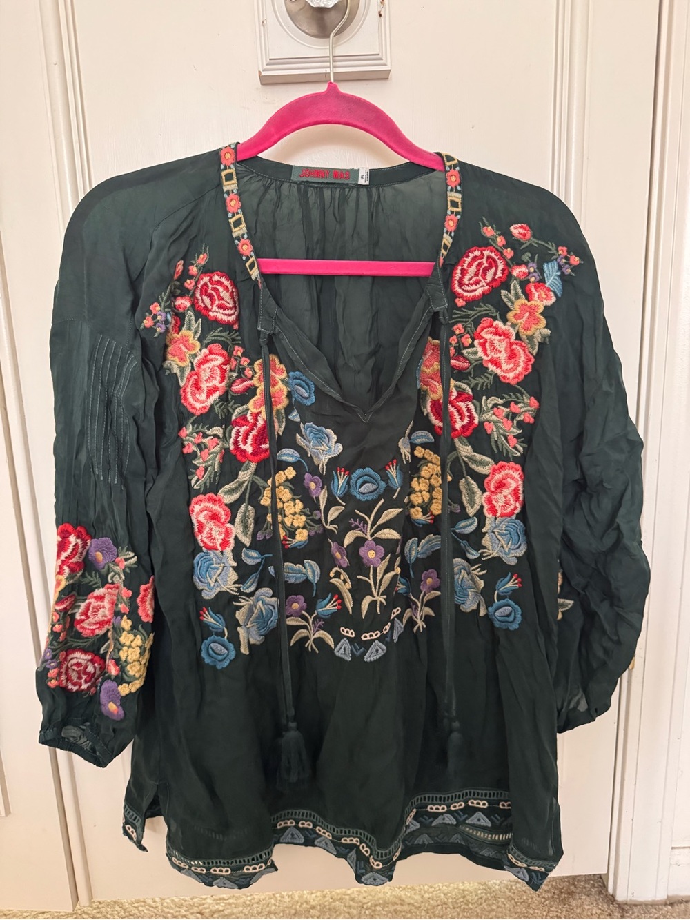 Johnny Was Dark Green Embroidered Tunic
